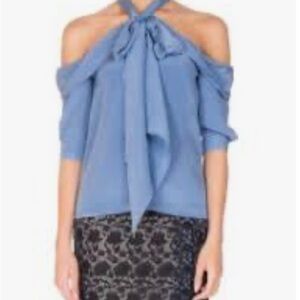 Erdem Silk Cold-Shoulder Tie Neck Blouse — Size 8